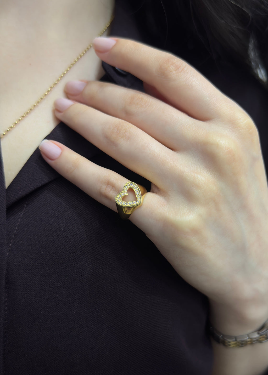 Open heart pinky ring